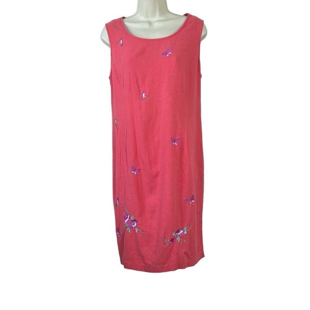 Erika Vintage 90s Coral Sleeveless Linen Blend Shift Dress Size 12